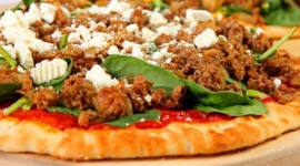 Thumbnail image for Pizza with Ground Lamb, Spinach and Roasted Red Pepper Sauce