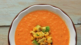 Thumbnail image for Spicy Roasted Corn Soup with Bell Pepper and Tomatoes